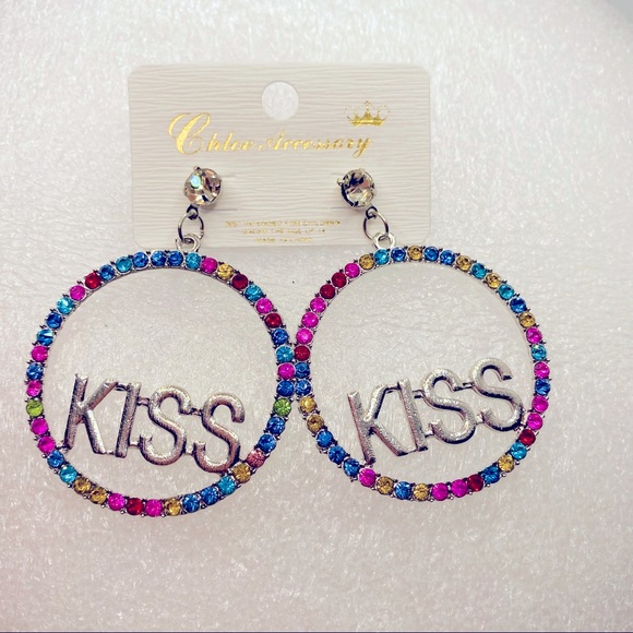 NWT Earrings Crystal multi Kiss set in Silvertone. - Picture 7 of 9